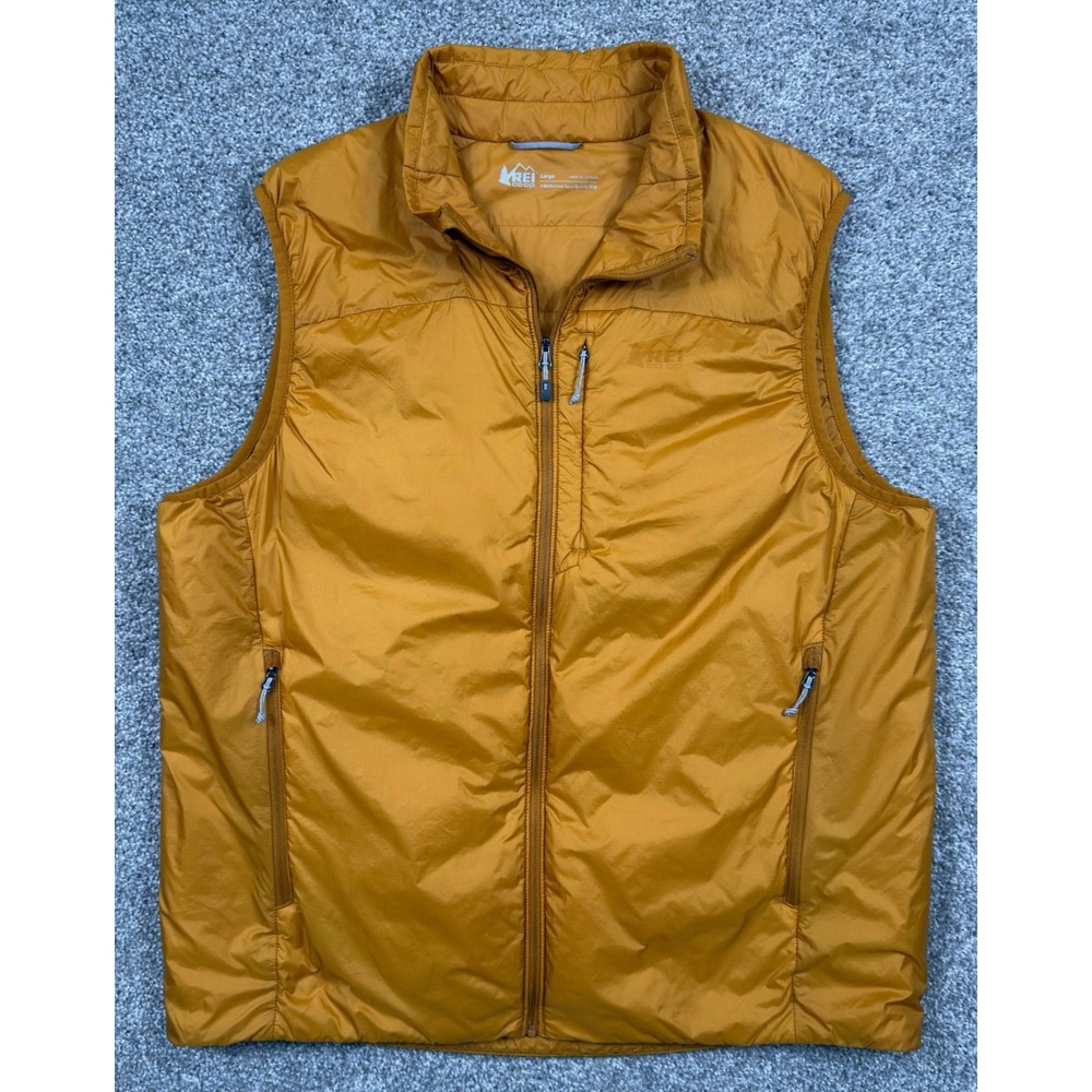 REI Co-op PrimaLoft Insulated Vest Mens L Gold Packable Hiking 192846